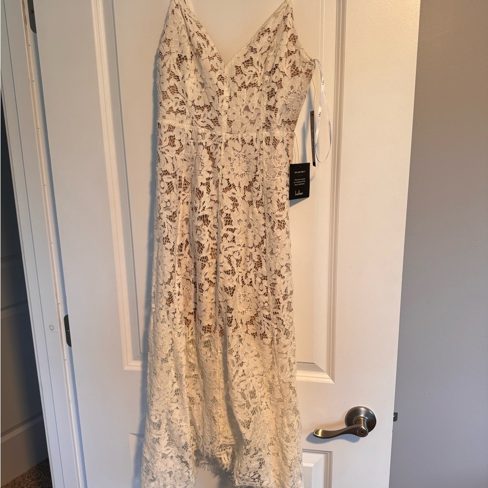 Lulu's Ivory Floral Lace Maxi Dress